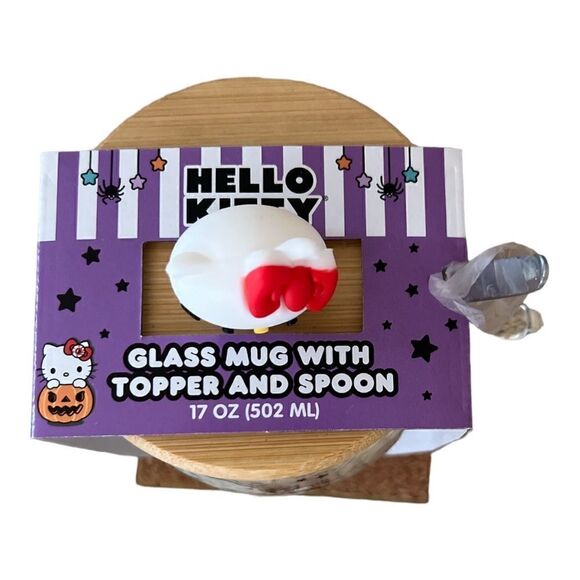 NIB Hello Kitty Glass Mug with Topper and Spoon - Picture 2 of 5
